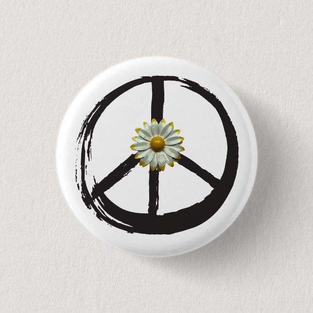 Peace Symbol Hippie Love 1960s Sign Daisy Love Button (Front)