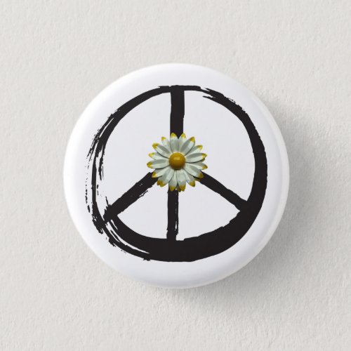 Peace Symbol Hippie Love 1960s Sign Daisy Love Button