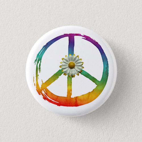 Peace Symbol Hippie Love 1960s Sign Daisy Love Button