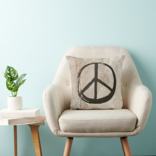 Peace Symbol Hippie Love 1960s Sign Mud Soiled Throw Pillow