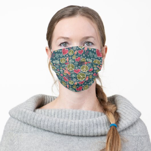 Peace Symbol Hipster Pacifism Sign Adult Cloth Face Mask (Worn)