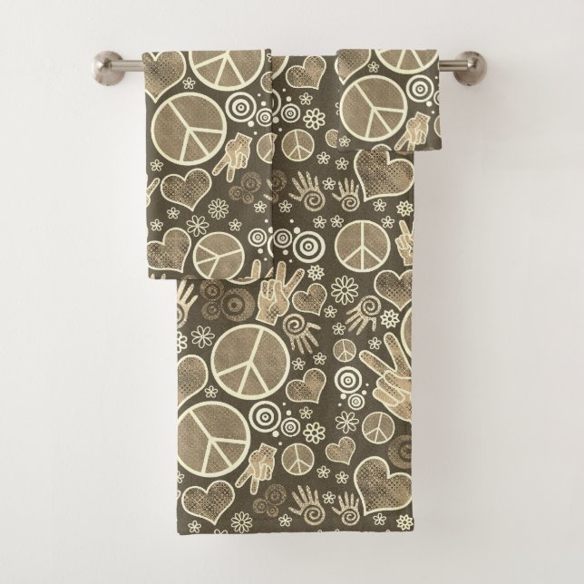 Peace Symbol Hipster Pacifism Sign Design Bath Towel Set (Insitu)