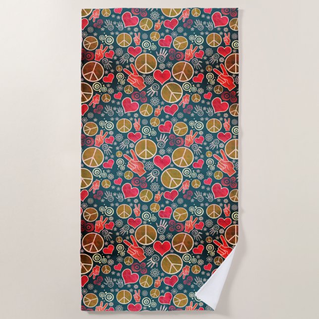 Peace Symbol Hipster Pacifism Sign Design Beach Towel (Front)