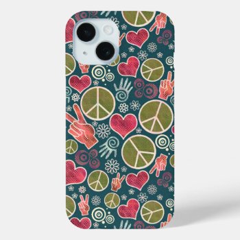 Peace Symbol Hipster Pacifism Sign Design Iphone 15 Case by ironydesigns at Zazzle