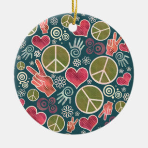 Peace Symbol Hipster Pacifism Sign Design Ceramic Ornament