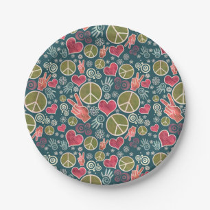 Peace Symbol Hipster Pacifism Sign Design Paper Plates