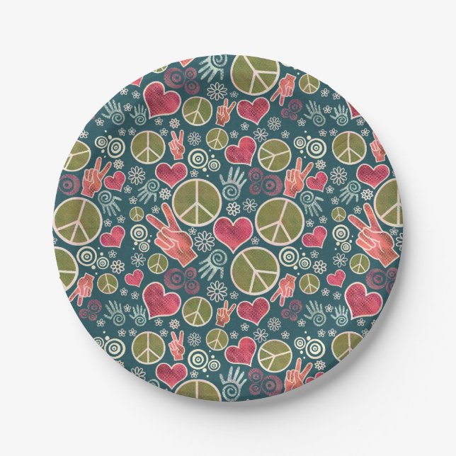 Peace Symbol Hipster Pacifism Sign Design Paper Plates (Front)