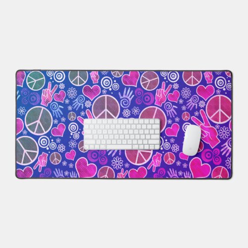 Peace Symbol Hipster Pacifism Sign Design Pink Desk Mat