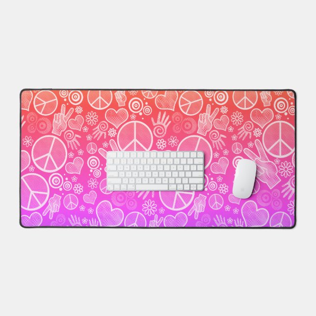 Peace Symbol Hipster Pacifism Sign Design Pink Desk Mat (Keyboard & Mouse)