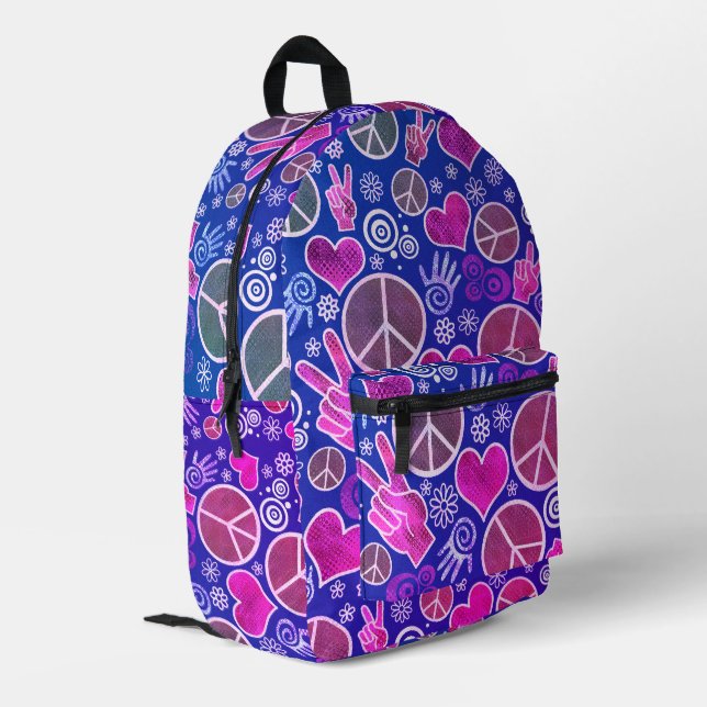 Peace Symbol Hipster Pacifism Sign Design Purple Printed Backpack (Back Corner Left)