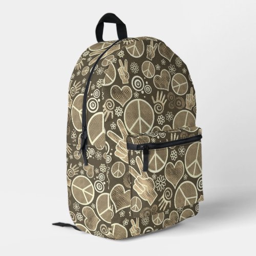 Peace Symbol Hipster Pacifism Sign Design Sepia Printed Backpack