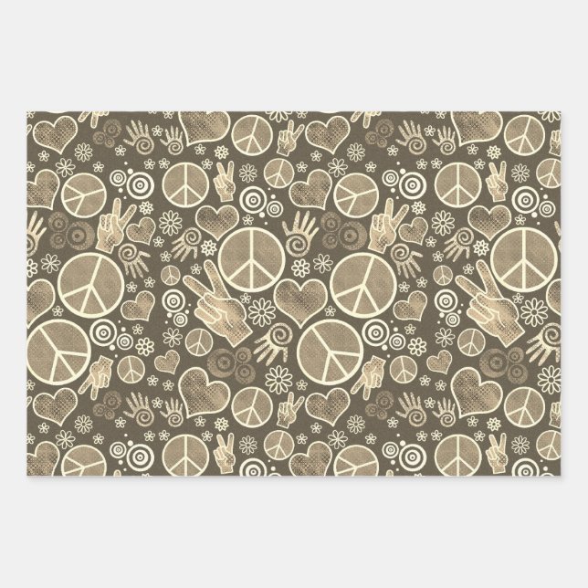 Peace Symbol Hipster Pacifism Sign Design | Sepia Wrapping Paper Sheets (Front)