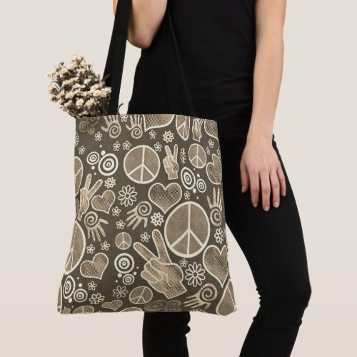 Peace Symbol Hipster Pacifism Sign Design Tote Bag