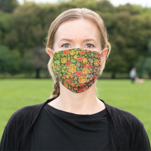Peace Symbol Hipster Pacifism Sign Green Orange Adult Cloth Face Mask (Outside)