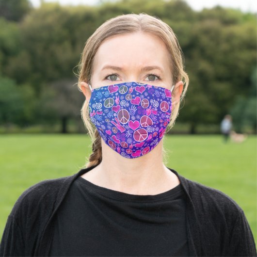 Peace Symbol Hipster Pacifism Sign Pink Adult Cloth Face Mask (Outside)