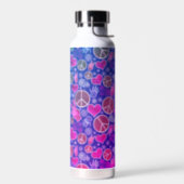 Peace Symbol Hipster Pacifism Sign Pink Water Bottle (Left)