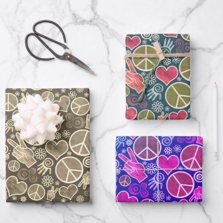Peace Symbol Hipster Pacifism Sign Set Wrapping Paper Sheets
