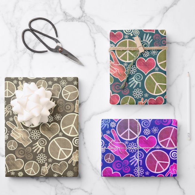 Peace Symbol Hipster Pacifism Sign Set Wrapping Paper Sheets (Front)