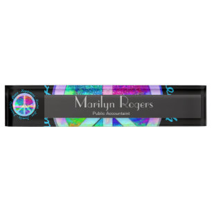 Peace Symbol in Rainbow Colors with Tree of Life Desk Name Plate