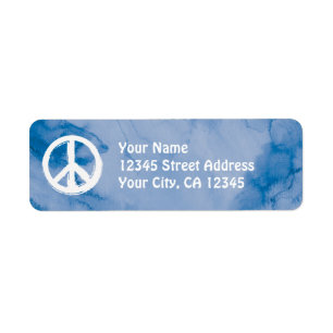 Peace Symbol in White on Watercolor Label