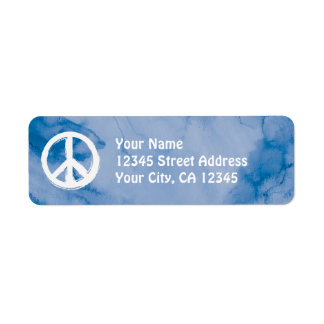Peace Symbol in White on Watercolor Label