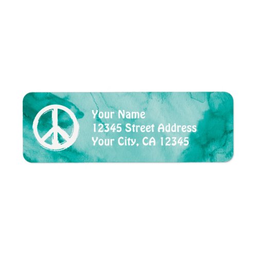 Peace Symbol in White on Watercolor Label