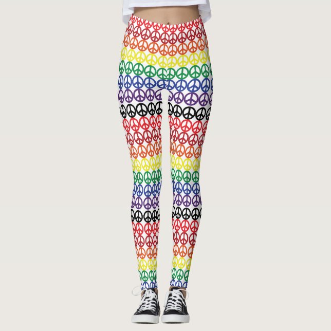 Peace Symbol Multi Rainbow Stripes Leggings (Front)