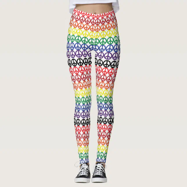 Peace Symbol Multi Rainbow Stripes Leggings | Zazzle