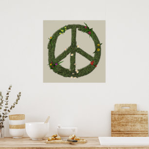 PEACE Symbol of Real Grass Flowers Hippie 60s Sign