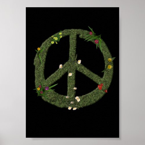PEACE Symbol of Real Grass Flowers Hippie 60s Sign