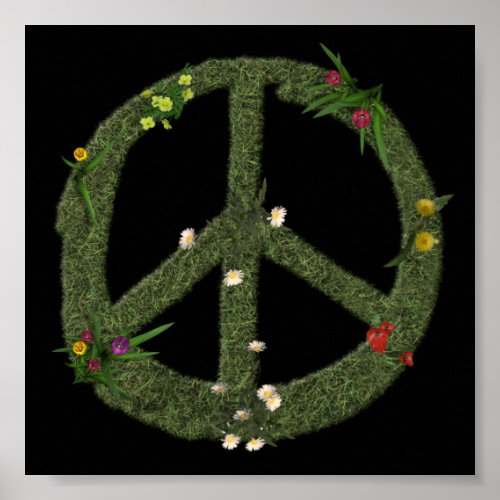 PEACE Symbol of Real Grass Flowers Hippie 60s Sign