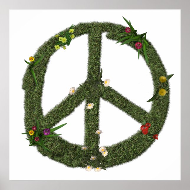 PEACE Symbol of Real Grass Flowers Hippie 60s Sign (Front)