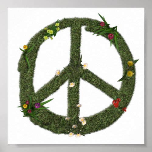 PEACE Symbol of Real Grass Flowers Hippie 60s Sign