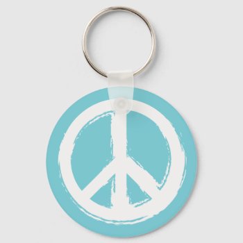 Peace Symbol On Aqua Keychain by AnyTownArt at Zazzle