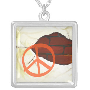 Peace symbol on wall, necklace