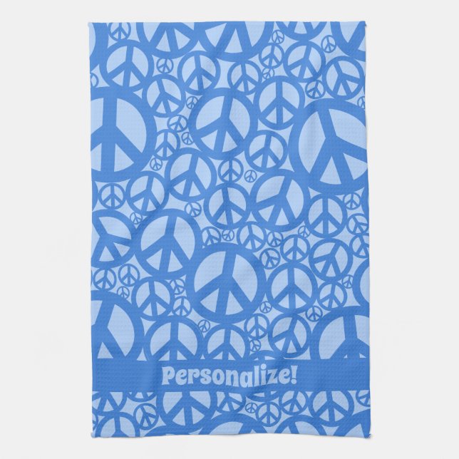Peace Symbol Pattern Blue Kitchen Towel (Vertical)