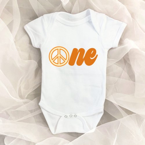 Peace Symbol Retro 70s Orange ONE 1st Birthday Baby Bodysuit