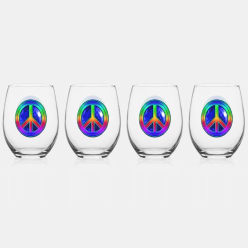 Peace Symbol Set of Wine Glasses