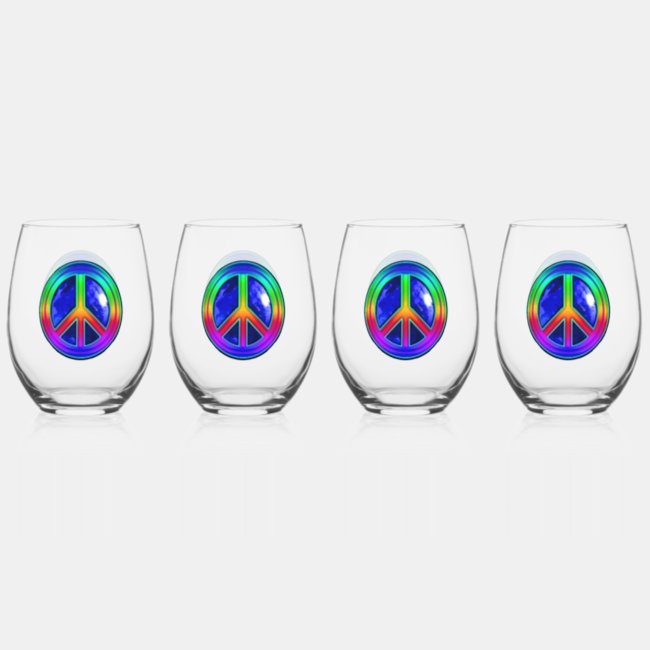 Peace Symbol Set of Wine Glasses