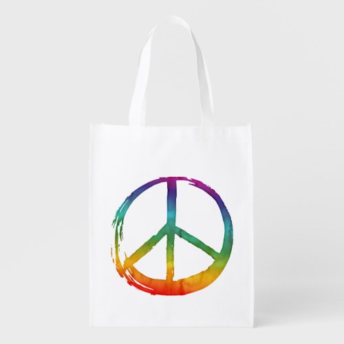 PEACE Symbol sign _ 60s Colorful Hippie Tie_Dye Grocery Bag