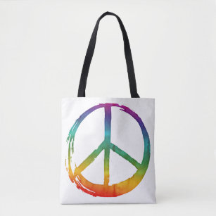 PEACE Symbol sign - 60s Colorful Hippie Tie-Dye Tote Bag