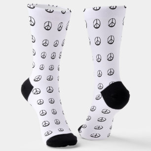 PEACE Symbol sign - 60s Hippie Elegant White Black Socks