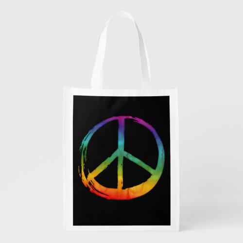 PEACE Symbol sign _ 60s Psychedelic Hippie Tie_Dye Grocery Bag