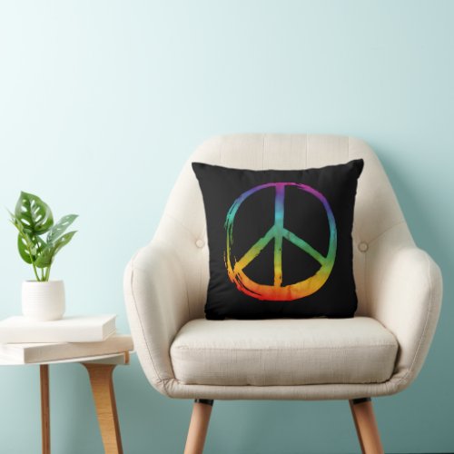 PEACE Symbol sign _ 60s Psychedelic Hippie Tie_Dye Throw Pillow