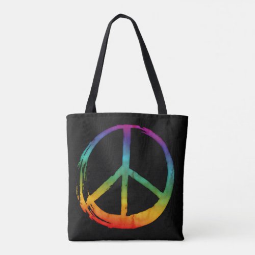 PEACE Symbol sign _ 60s Psychedelic Hippie Tie_Dye Tote Bag