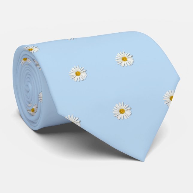 PEACE Symbol Sign Daisy Flower Statement Blue Neck Tie (Rolled)