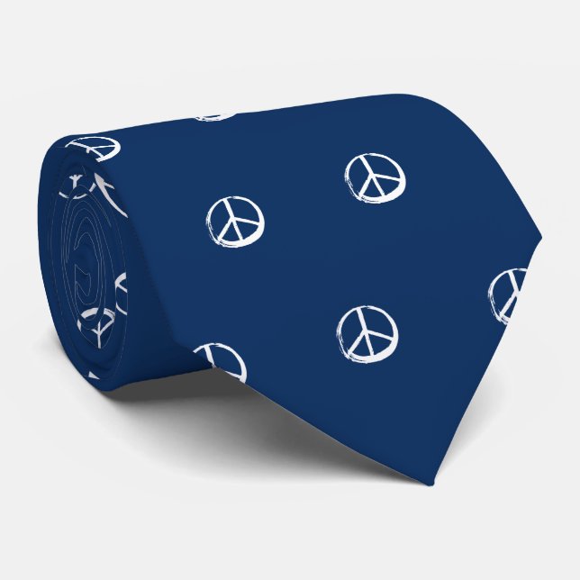 PEACE Symbol sign Fashion Elegant Statement Blue Neck Tie (Rolled)