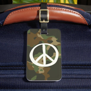PEACE Symbol Sign - Hippie Green Khaki Camouflage Luggage Tag