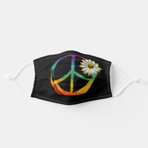 PEACE Symbol sign _ Hippie Watercolor Daisy Adult Cloth Face Mask