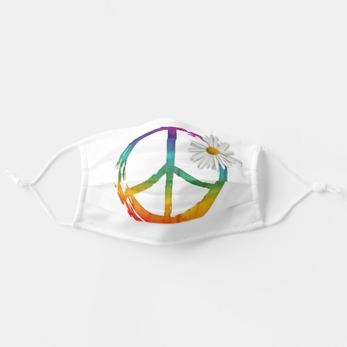 PEACE Symbol sign _ Hippie Watercolor Daisy Flower Adult Cloth Face Mask